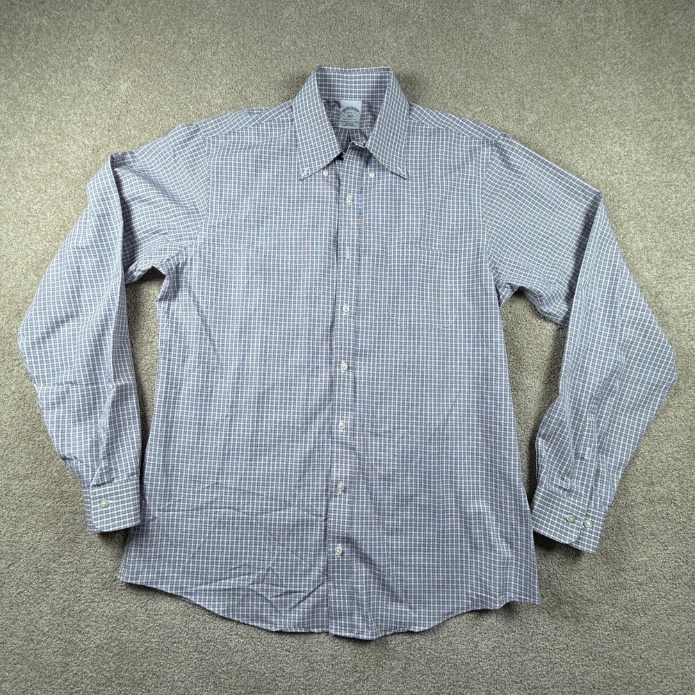 Brooks Brothers 1818 Regent Fit Dress Shirt 16 34/35 Navy White Check Non-Iron